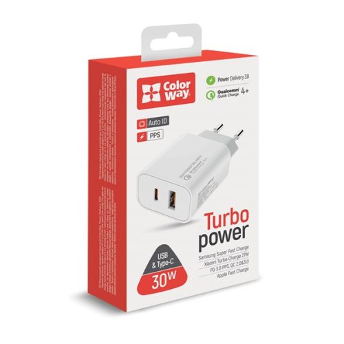 Colorway USB-C USB-A töltő - Power Delivery PPS - QC3.0 - 30W