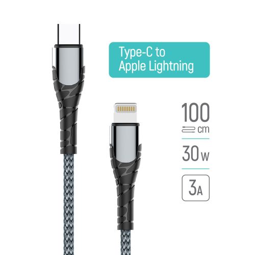 Colorway Apple Lightning USB-C kábel - PD 30W - 3.0A - 1m Szürke