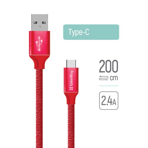 Colorway USB-C - USB Kábel - 2m - 2.4A - Piros