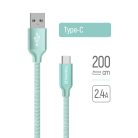 Colorway USB-C - USB Kábel - 2m - 2.4A - Menta
