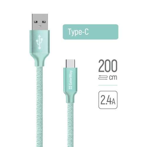 Colorway USB-C - USB Kábel - 2m - 2.4A - Menta
