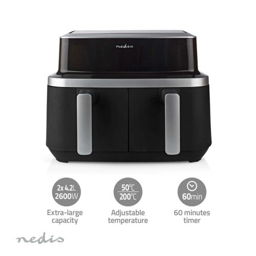 Nedis XXL Airfryer Forrólevegős Sütő 2x4,2 Dupla kosár