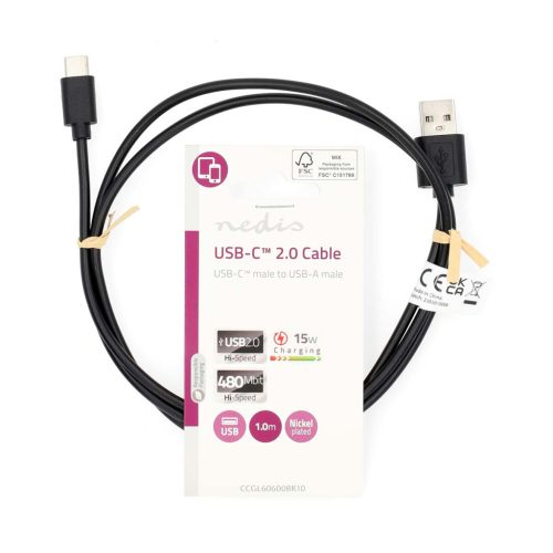 USB-C - USB 2.0 kábel - 15 W - 3 A - 1 m