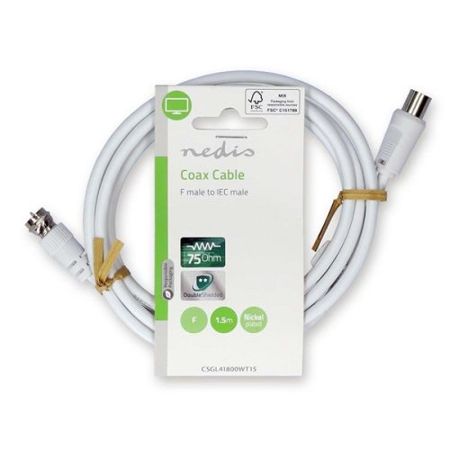 Koax - F Antenna Kábel - Koax dugó - F dugó - 1.5 - Fehér