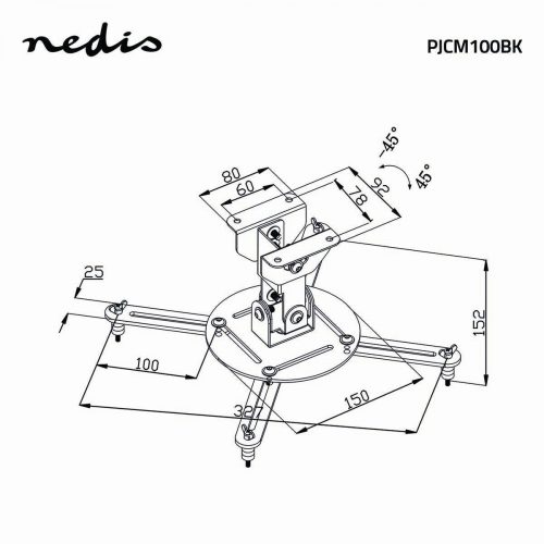 Mennyezeti projektor konzol 360°-ban Elfordítható fekete