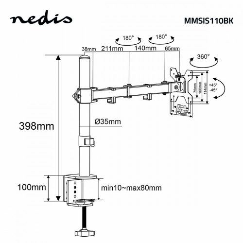 Nedis Asztali Monitor Állvány - 15 - 32 " - Vesa 75x75 100x100