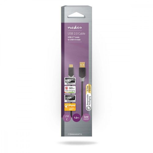 Nedis aranyozott USB-C - USB-A kábel - USB 2.0 - 1,0 m - 3 A
