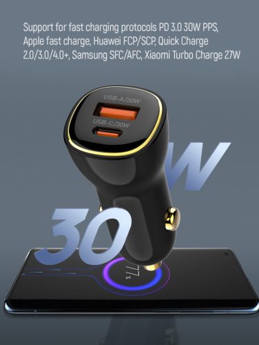 Colorway Autós USB töltő USB-A - USB-C - PD PPS - QC - 30+30W