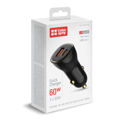 Colorway Autós USB töltő USB-A - USB-C - PD PPS - QC - 30+30W