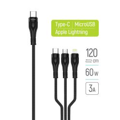   Colorway USB-C Kábel Lightning - Micro USB - USB-C csatlakozók - 3A PD60W 1.2m