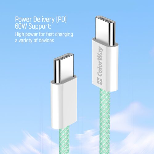 Colorway USB-C Kábel - PD 60W - 3,0A - 1m - Zöld
