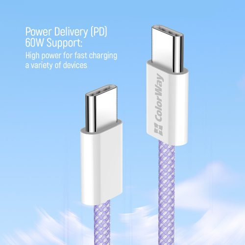 Colorway USB-C Kábel - PD 60W - 3,0A - 1m - Lila