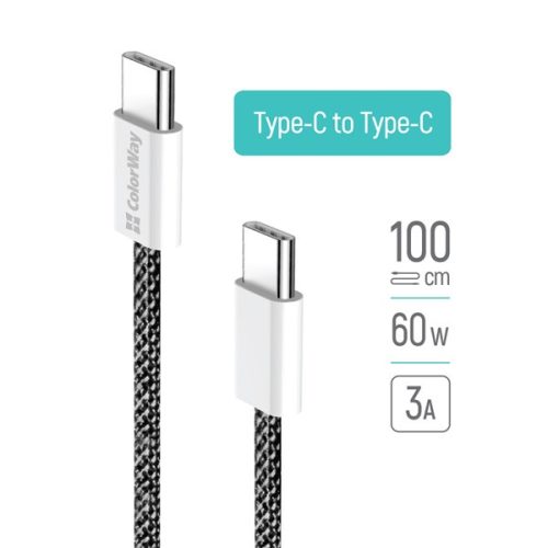 Colorway USB-C Kábel - PD 60W - 3,0A - 1m - Fekete