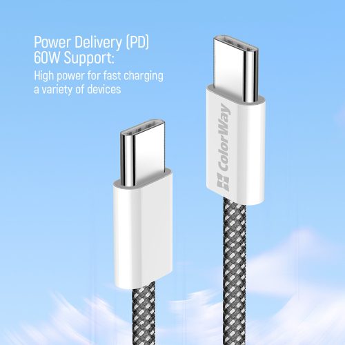 Colorway USB-C Kábel - PD 60W - 3,0A - 1m - Fekete