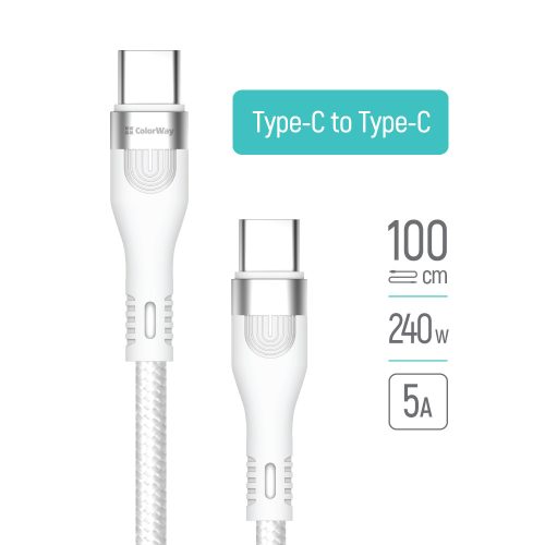 Colorway USB-C Kábel - PD 240W - 5A - 1m - Fehér