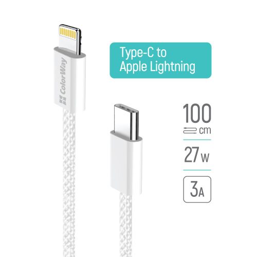 Colorway USB-C - Apple Lightning Kábel - PD 27W - 1m - Szürke