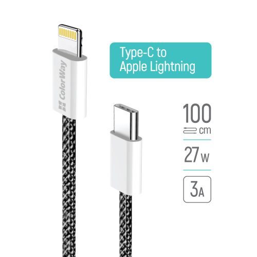 Colorway USB-C - Apple Lightning Kábel - PD 27W - 1m - Fekete