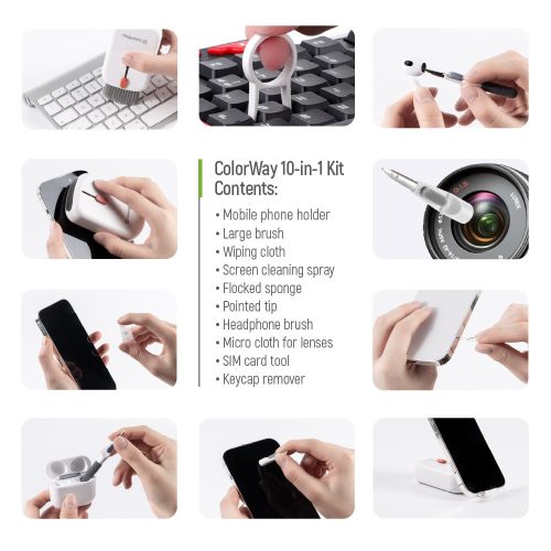 Colorway Tisztító Készlet - Fülhallgató - Billentyűzet - Telefon - 10 az 1-ben 