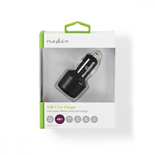 Nedis autós USB-C / USB töltő - 3,0 A - QC 3.0 - PD - Fekete (CCPD30W100BK)