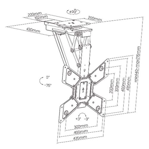 Nedis TVCM5850BK motoros mennyezeti / plafon TV / monitor állvány / tartó konzol, 23-65", dönthető, forgatható, WIFI