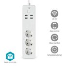 Nedis WIFIP312FWT, WIFI okos elosztó, 3x 230V földelt aljzat / 4x USB aljzat, 16A, 3680W, túlfeszültség védelemmel