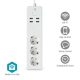 Nedis WIFIP312FWT, WIFI okos elosztó, 3x 230V földelt aljzat / 4x USB aljzat, 16A, 3680W, túlfeszültség védelemmel