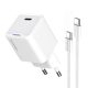 Colorway Mini USB-C töltő GaN 25W PPS USB-C kábellel - Fehér