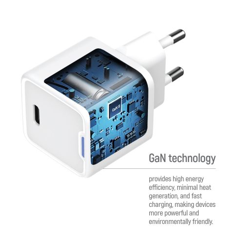 Colorway Mini USB-C töltő GaN 25W PPS USB-C kábellel - Fehér