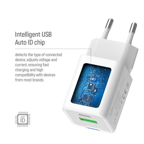 Colorway Type-C - USB-A Mini Hálózati Töltő - GaN - PD + USB QC4.0