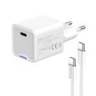 Colorway GaN Mini Hálózati USB-C Töltő Kábellel - Fehér