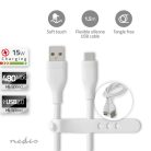 Szilikon USB-C USB-A kábel - Gyorstöltés 15W - USB2.0 - 1.5m - Fehér
