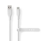 Szilikon USB-C USB-A kábel - Gyorstöltés 15W - USB2.0 - 1.5m - Fehér