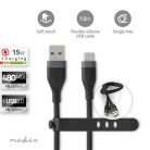 Szilikon USB-C USB-A kábel - Gyorstöltés 15W - USB2.0 - 1.5m - Fekete
