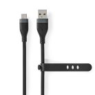 Szilikon USB-C USB-A kábel - Gyorstöltés 15W - USB2.0 - 1.5m - Fekete