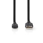 Szilikon USB-C USB-A kábel - Gyorstöltés 15W - USB2.0 - 1.5m - Fekete