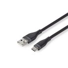 Szilikon USB-C USB-A kábel - Gyorstöltés 15W - USB2.0 - 1.5m - Fekete