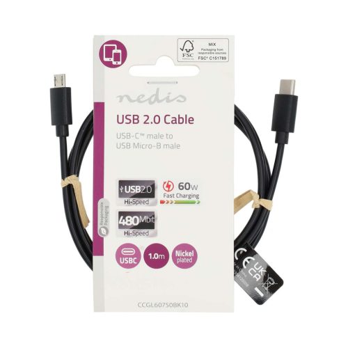USB-C - micro USB 2.0 kábel - 60W - 1m