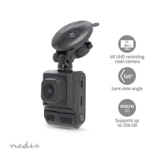 Nedis DCAM2024BK fedélzeti menetrögzítő kamera (dash cam), 4K@30fps, 12 MPixel, Wi-Fi, LCD, dupla kamera, GPS