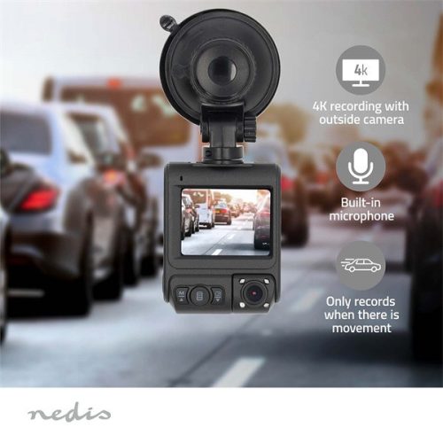 Nedis DCAM2024BK fedélzeti menetrögzítő kamera (dash cam), 4K@30fps, 12 MPixel, Wi-Fi, LCD, dupla kamera, GPS