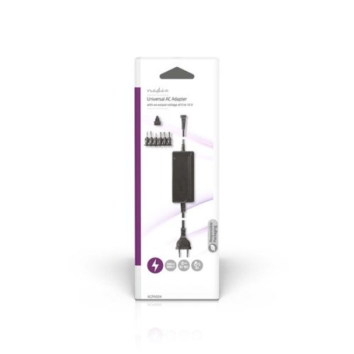 Nedis ACPA004 univerzális AC-DC tápegység, állítható 5V-15V, 36W, 2,4 - 3A, 6 cserélhető táp dugó