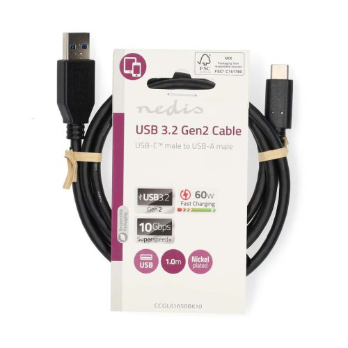 USB-C - USB-A kábel - Gyortöltés 60W - 10Gbps - USB3.2  Gen. 2 - 1m