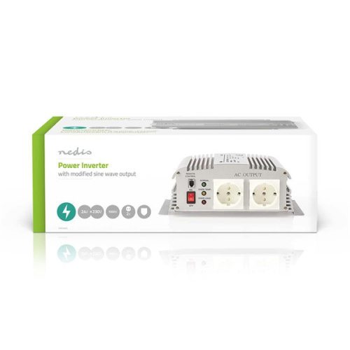 Nedis PIMS100024 24V DC - 230V AC inverter, 1000W, csúcsteljesítmény: 2400 W, akkumulátorsaru csatlakozás