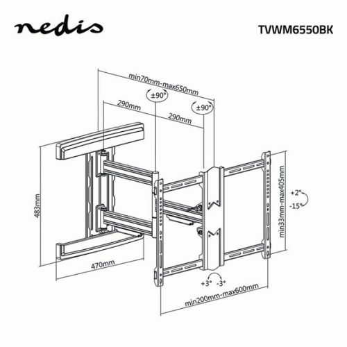 Nedis TVWM6550BK 37"- 80" LCD TV / monitor fali tartókonzol, maximum 50 kg, forgatható / dönthető, 3 forgáspont