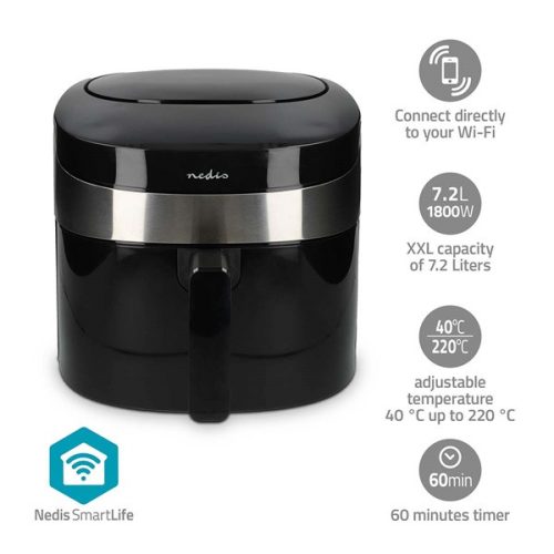 Nedis KAAF180BKW WIFI forrólevegős légkeveréses sütő, 7,2 L, Android™ / IOS