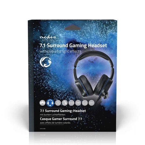 Nedis GHST410BK USB gamer headset, 7.1 térhatás, LED világítás, 2,1m kábel