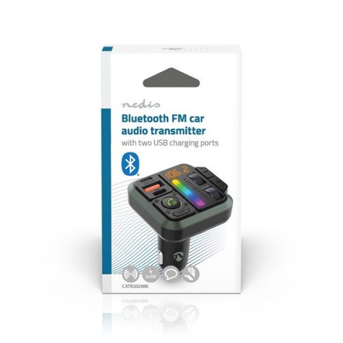 Nedis CATR2024BK FM transmitter, Bluetooth, PD 18 W / PD 20 W, Gyorstöltés, Basszuskiemelés, Google Asszisztens / Siri