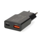 Nedis Hálózati USB gyorstöltő USB-A / USB-C - PD3.0 - 20W - GaN - Fekete
