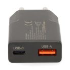 Nedis Hálózati USB gyorstöltő USB-A / USB-C - PD3.0 - 20W - GaN - Fekete