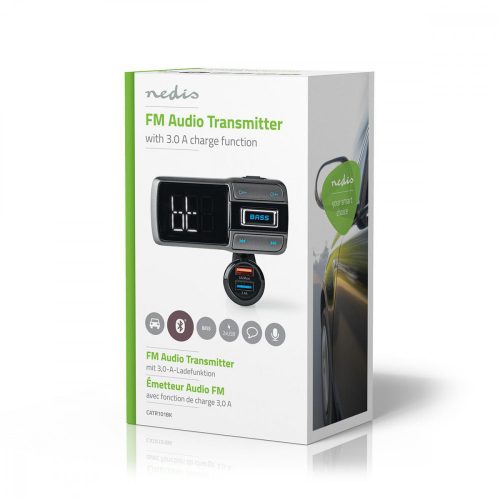 Bluetotth FM tanszmitter Bass Boost - Dupla USB töltő 3 A - MicroSD | Hangvezérlés (CATR101BK)