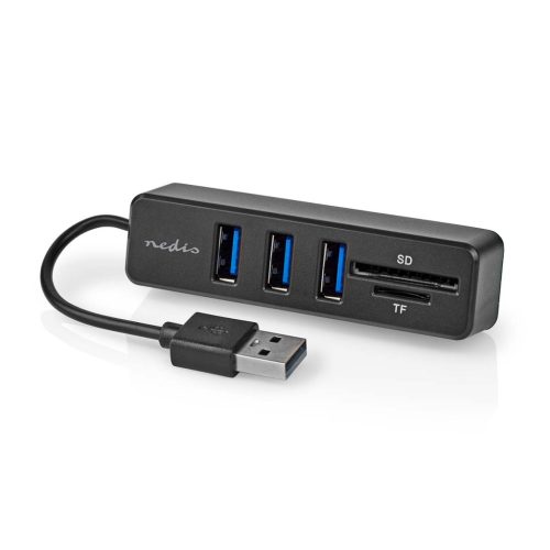 Nedis 3 portos USB hub - micro SD / SD kártyaolvasó - Alumínium